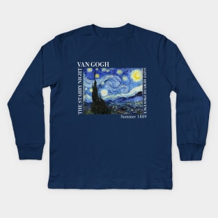 Van Gogh - The Starry Night Stylized with text Full print T-Shirt Kids Long Sleeve T-Shirt